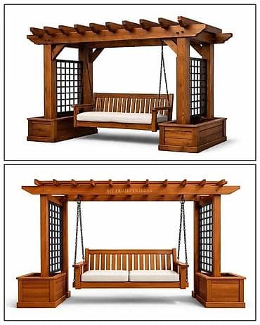 Садовые качели Дерево, Со спинкой, С крышей