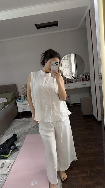 штаны c a: Брючный костюм, Палаццо, Топ, Китай, Сатин, Лето — 1