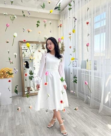 Белое платье 44 размера Один раз надевала 500с Уступка Доставка по at lalafo.kg Белое платье 44 размера Один раз надевала 500с Уступка Доставка по