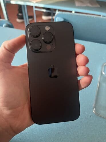 мир техники: IPhone 14 Pro, Б/у, 128 ГБ, Black Titanium, Защитное стекло, Чехол, Коробка, 82 % — 1