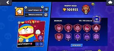 Игровой аккаунт Brawl Stars - Кубки: 105 955 - Ранг Лиги: IV -