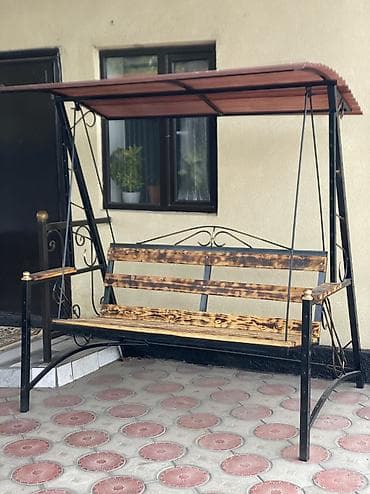 мебель для столовой: Садовые качели Металл, Со спинкой, С крышей — 1