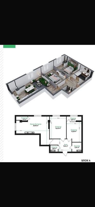 3 комнаты, 74 м², Элитка, 8 этаж, ПСО (под самоотделку)