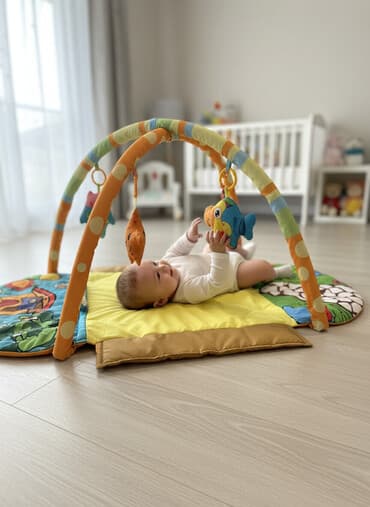 игровая площадка для детей купить: Развивающий детский игровой коврик-домик с дугами и подвесными — 1