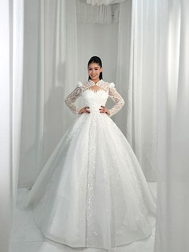 свадебные платья напрокат: Свадебное платье, M, С фатой, Шифон, А-силуэт, Турция, Пайетки, Новый — 9