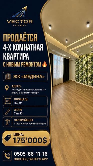 Аренда квартир: 4 комнаты, 159 м², Элитка, 7 этаж, Дизайнерский ремонт — 1