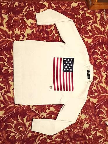 америка свитер: Белый вязаный свитер Ralph Lauren с крупным принтом флага США на — 1