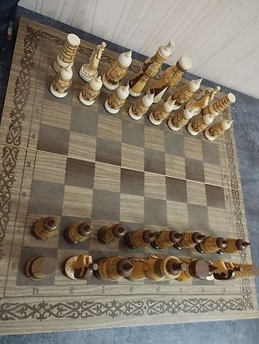 Коллекционные Шахматы/нарды деревянные, резные - Комплект 2-в-1