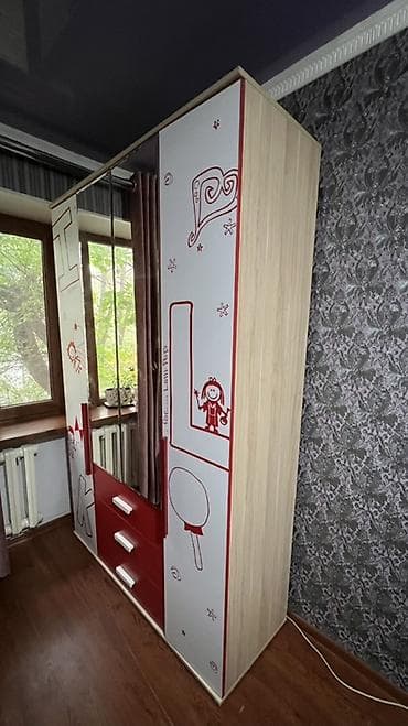 гардеробы: Детский шкаф, Б/у, Для одежды, Для девочки, ДСП, цвет - Белый — 1