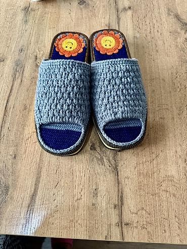 Вязаные домашние тапочки с открытым носком - Ручная вязка верхней