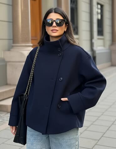 Пальто, Осень-весна, Кашемир, Короткая модель, Стандарт