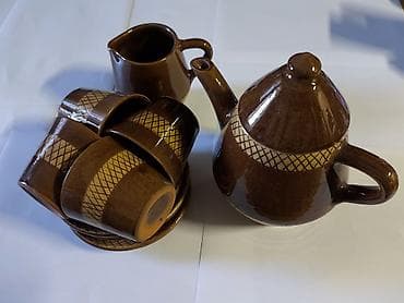 Наборы посуды: Керамический чайный набор в ретро‑стиле, коричневая глазурь с — 1