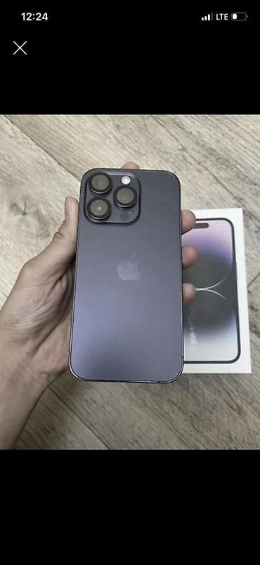 IPhone 14 Pro, Б/у, 128 ГБ, Deep Purple, Зарядное устройство, Защитное стекло, Коробка, 92 %