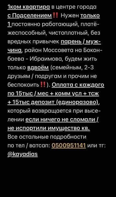 сдается квартира кудайберген: 1 комната, Собственник, С подселением, С мебелью полностью — 1