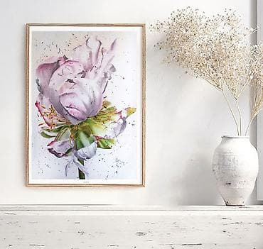 Декор и интерьер: Нежная цветочная композиция, выполненная вручную на натуральном шелке — 5