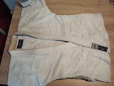 Мужская одежда: Кимоно для дзюдо/самбо + синий пояс - Куртка и штаны белого цвета — 2