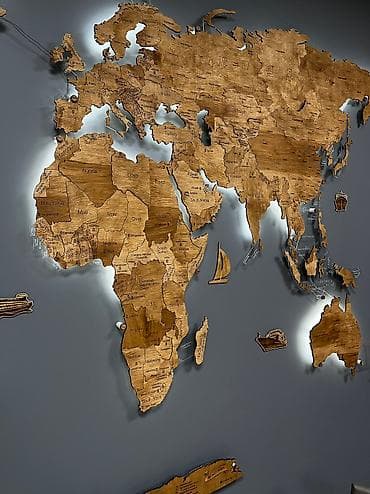 Майрамдык товарлар: Карта Мира из дерева, все страны присутствуют для саморазвития, декор — 6