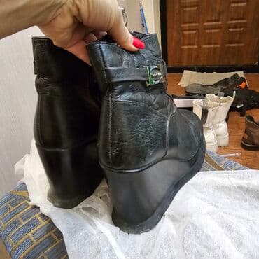 Бу ботильоны чёрный кожаный на платформе удобные размер 37