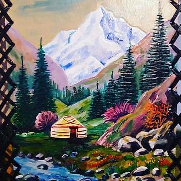 очок тандыр: Авторская роспись в жанре пейзажа - Тематика: горные пейзажи с елями — 1