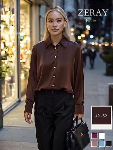 Рубашки: Базовая женская рубашка ZERAY из атласа - Материал: атлас с мягким — 2