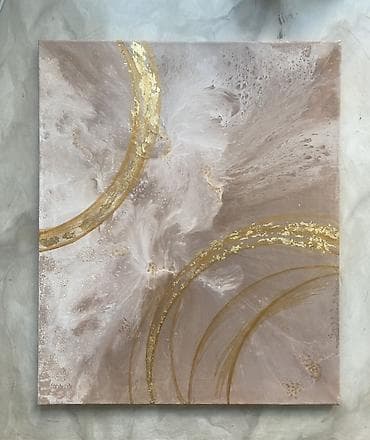 абстрактные картины: Абстрактная картина акрилом на холсте с золотой поталью. - Основа — 1