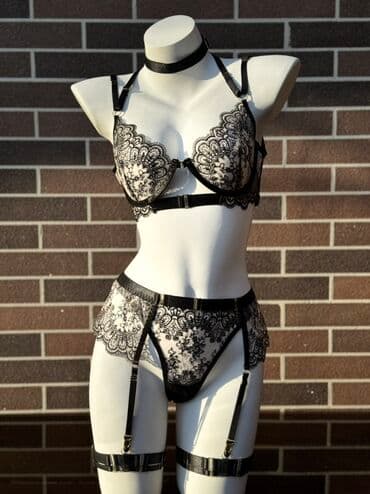 Комплект, Бюстгальтер, Стринги, Гипюр, С кружевом