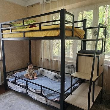 металолом: Двухъярусная кровать с лестницей-стеллажом и встроенным шкафчиком - — 1