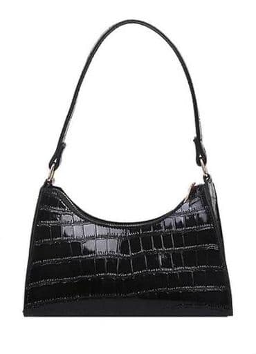 сумки оптом: Сумка на плечо в стиле baguette, черная, с тиснением под крокодила — 2