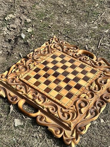 Электр транспорту: Резной деревянный набор «Шахматы/Нарды 2‑в‑1» - Материал: массив — 1