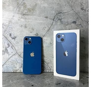 IPhone 13, Б/у, 128 ГБ, Синий, Зарядное устройство, Защитное стекло, Чехол, 76 %