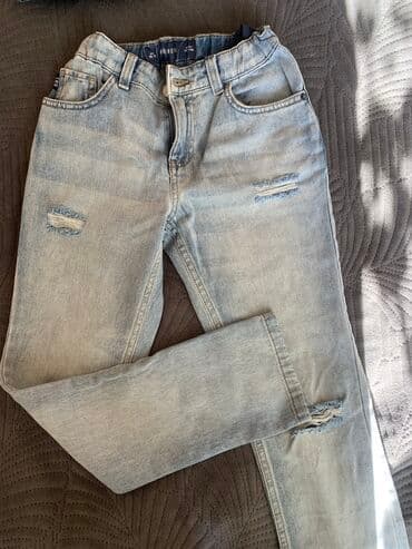 клеточные штаны: Джинсы и брюки, цвет - Голубой, Б/у — 2