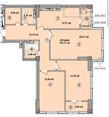 house: 3 комнаты, 102 м², Элитка, 13 этаж, Готовая ПСО (под самоотделку) — 2