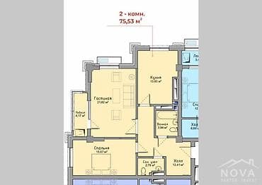 2 комнаты, 75 м², Элитка, 8 этаж, Готовая ПСО (под самоотделку)