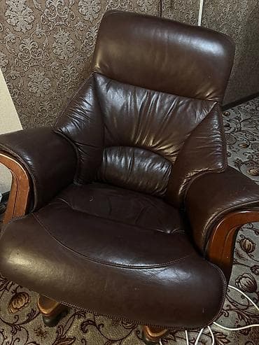 кресло кожа: Офисное кресло, С колесиками, цвет - Коричневый, Кожа — 3