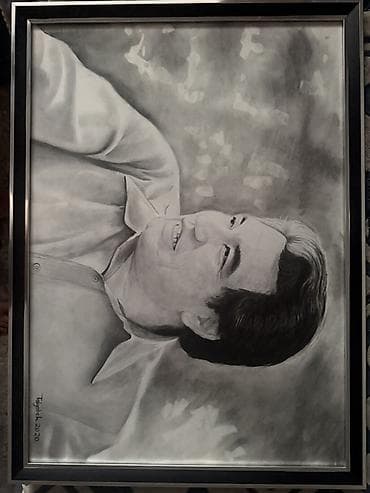 Портрет Ч.Айтматова (карандаш/уголь) в раме - Авторская работа