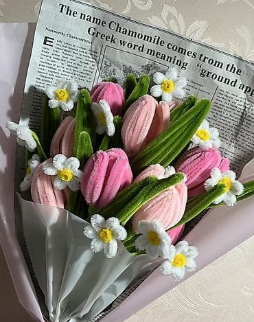 зеркало доя дома: Букеты и цветы из синельной проволоки - тюльпан с ромашкой🌷🤍 — 2