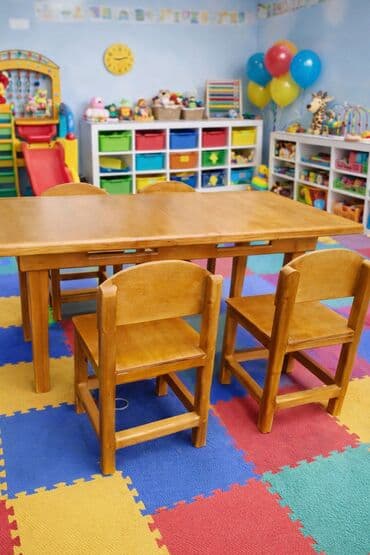 купить цветы: Детский комплект мебели из массива натурального дерева: стол и стулья — 7