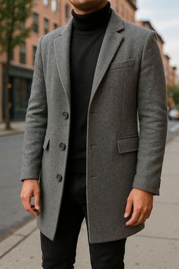 button куртка двухсторонняя: Мужское полупальто/пиджак-китель, серого меланжевого цвета. Есть — 1