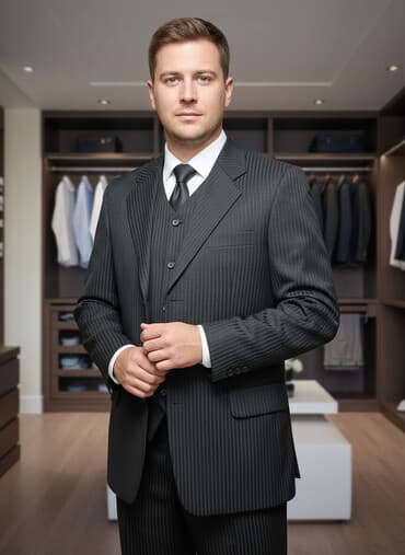 штаны с бабочкой: Костюм мужской тройка чёрный в полоску,размер42-44 один раза одевали — 1