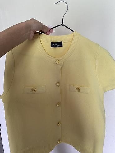 zara hm: Кардиган ZARA, короткий рукав, лимонно‑жёлтый цвет. почти новая — 2
