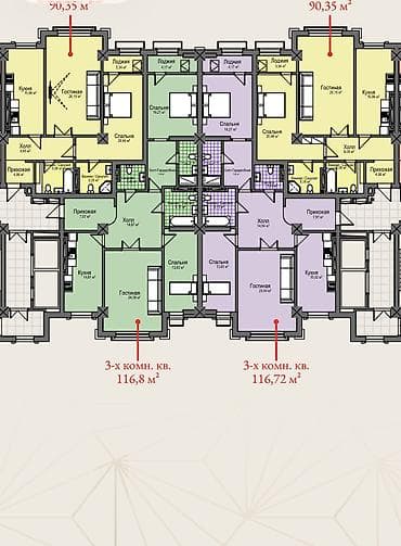 brk group: 3 комнаты, 116 м², Асанбай мкр Элитка, 14 этаж, ПСО (под самоотделку) — 5
