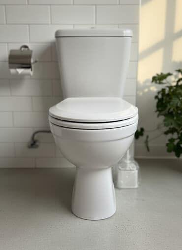 уличный туалет: Компактный напольный унитаз-компакт со сливным бачком и сиденьем. - — 1