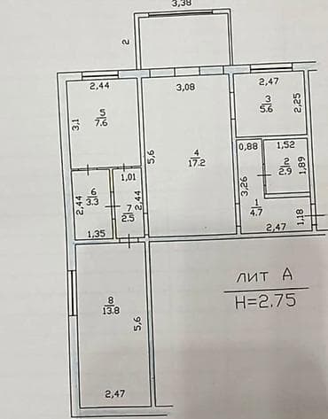 квартира 104 серии бишкек: 3 комнаты, 57 м², 104 серия, 1 этаж, Косметический ремонт — 8