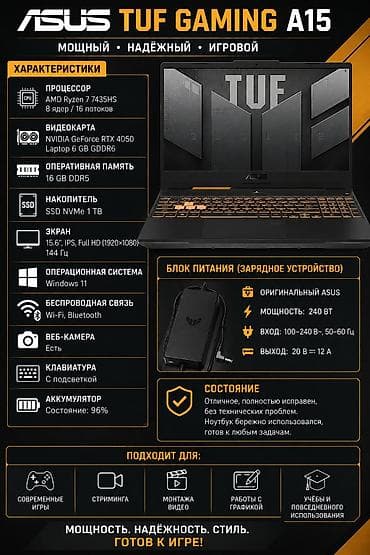 asus rog strix rtx: ASUS TUF Gaming A15 Основные характеристики: - Бренд: ASUS - Модель — 1