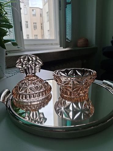 коробки для вещей: Стеклянная шкатулка/сахарница с крышкой из розового прессованного — 2