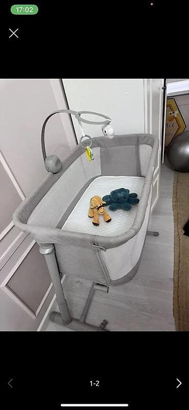 Детская приставная кроватка, Без колесиков, цвет - Серый