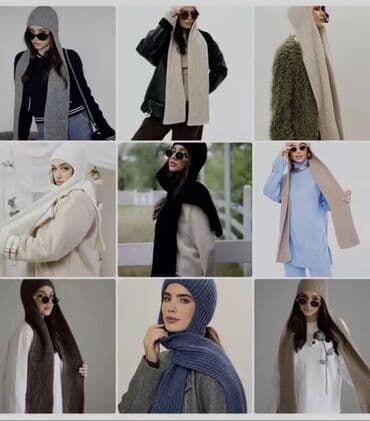 Кол сааттар: Вязаные зимние комплекты: шапка-бини и длинный шарф - Теплая крупная — 5