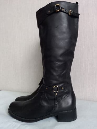 сапоги из натурального меха и кожи: Сапоги, 42, Esprit, Б/у, цвет - Черный, Самовывоз — 2