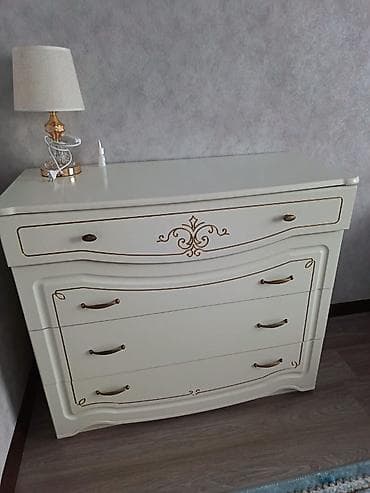 шкафы мебель: Спальный гарнитур, Б/у, Комод, Двуспальная кровать, Тумба, Белоруссия, МДФ, цвет - Белый — 2