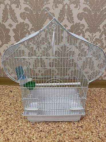 птица с длинным клювом: Клетка для птиц белого цвета. - Материал: металлические прутья с — 3